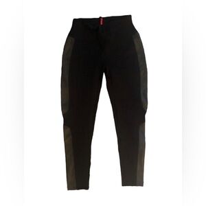 Spanx Faux Leather Panel Legging Sz. L Black Ponte Pant Casual Stretch Winter